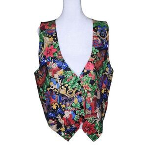 Vintage 111 Main Christmas Teddy Bear Angels Holiday Vest Womens Size XL Multi